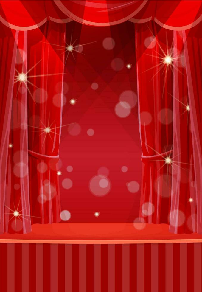 Red curtains on stage, circus or theater scene vector