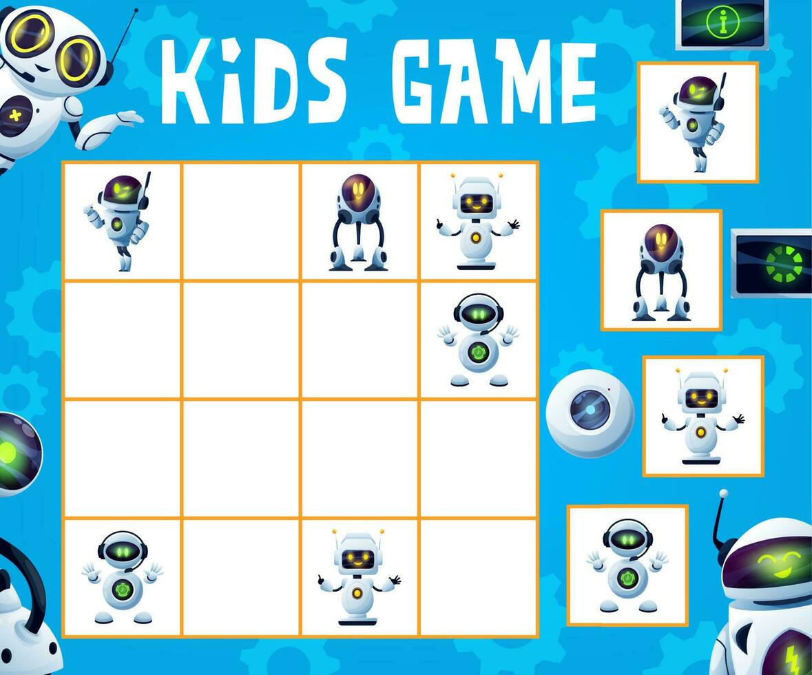 Kids sudoku game, logical riddle with robots vector