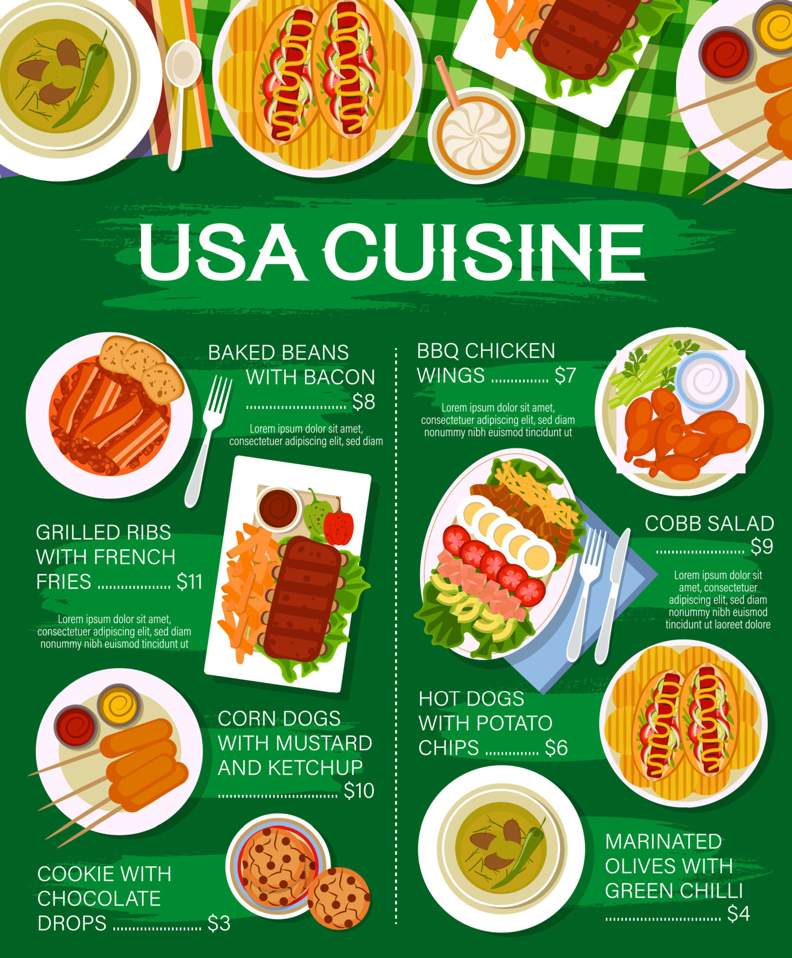 American Cuisine  Food illustrations, Food infographic, American food