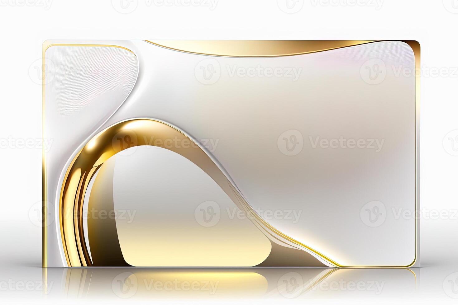 a white card for mockup, horizontal rectangular with rounded corner shapes, front view, stunning light, studio light, reflexion of hundred fine lines of gold reflection, white background photo
