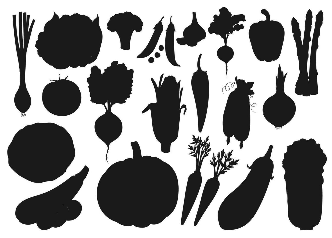 Silhouette icons of organic farm vegetables vector