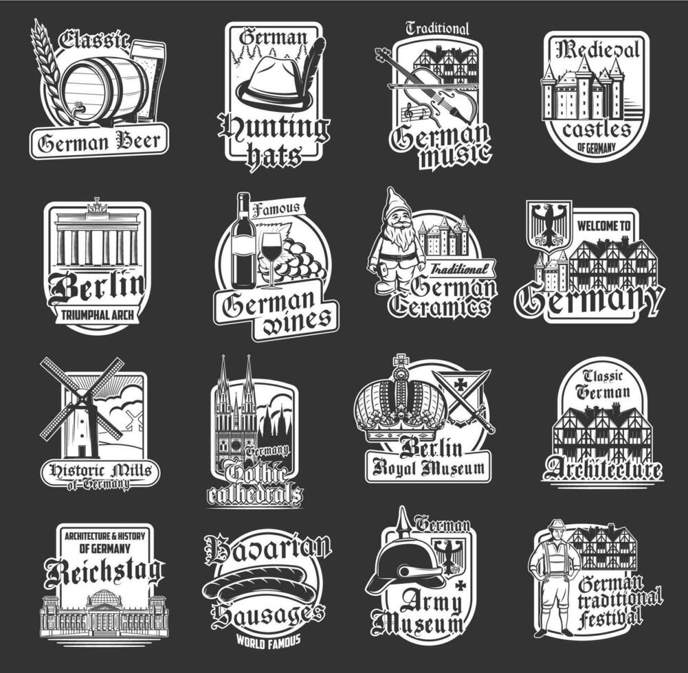 Isolated icons of German travel landmarks vector