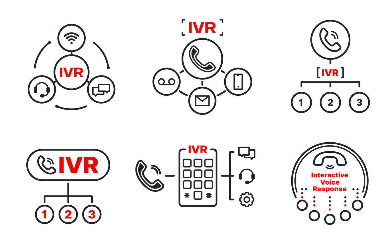 IVR icons, interactive voice response application vector