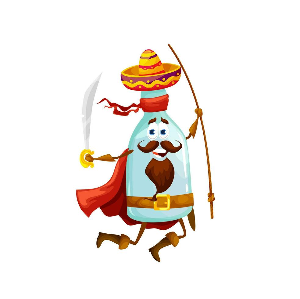 Cartoon mexican tequila pirate character, rover vector