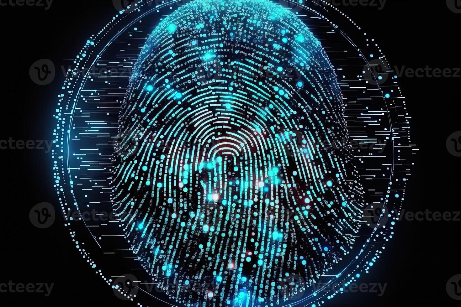 Photo of Holographic Fingerprint Security in the Digital Age, Protecting Big Data with AI Technology . Fingerprint integrated in a printed circuit, releasing binary codes.