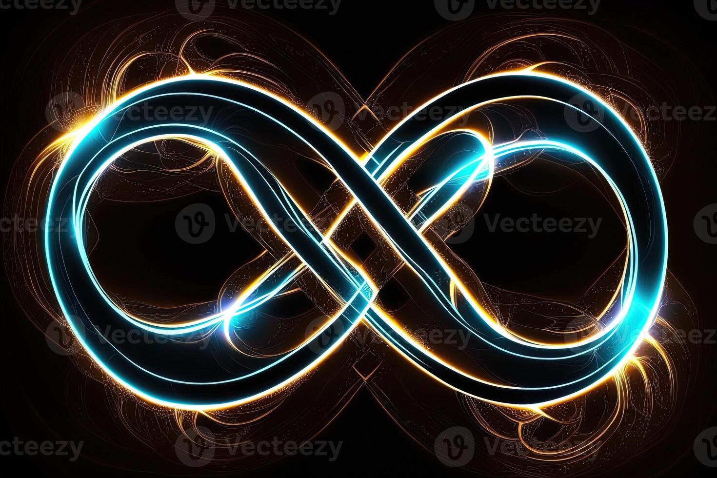 glowing neon infinity symbol in the night. . Infinity, eternity, infinite, endless, loop symbols. photo