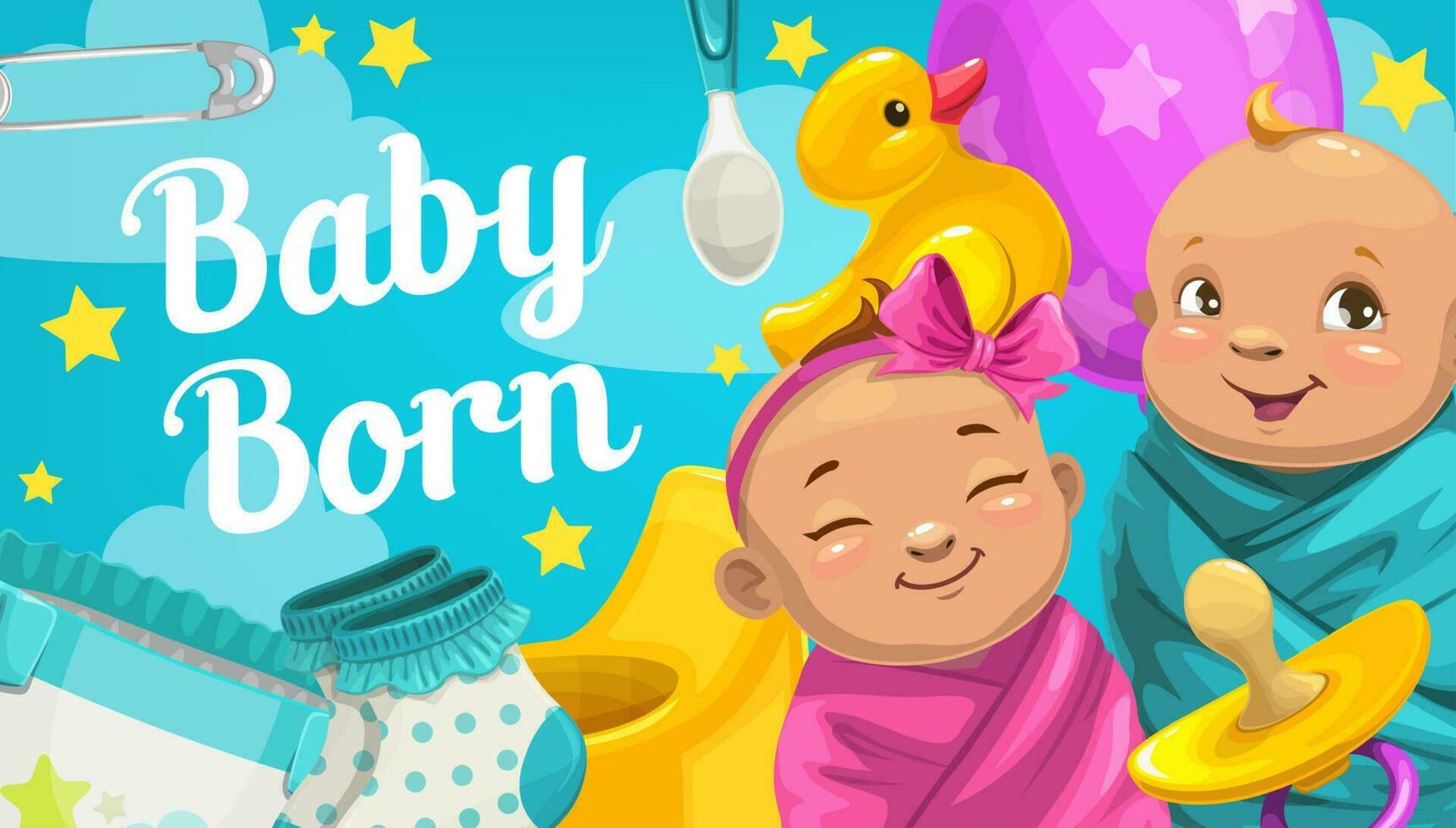 Newborn boy and girl, baby shower greeting card 23486873 Vector Art at