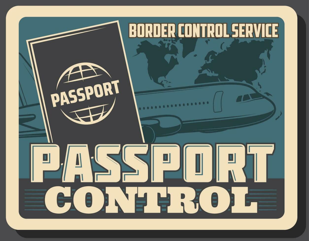 Aviation, air travel passport and border control vector