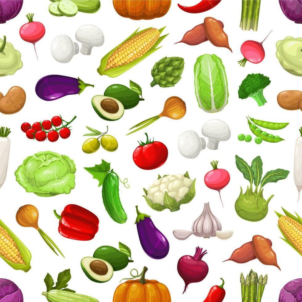 Farm vegetables and greenery seamless pattern vector