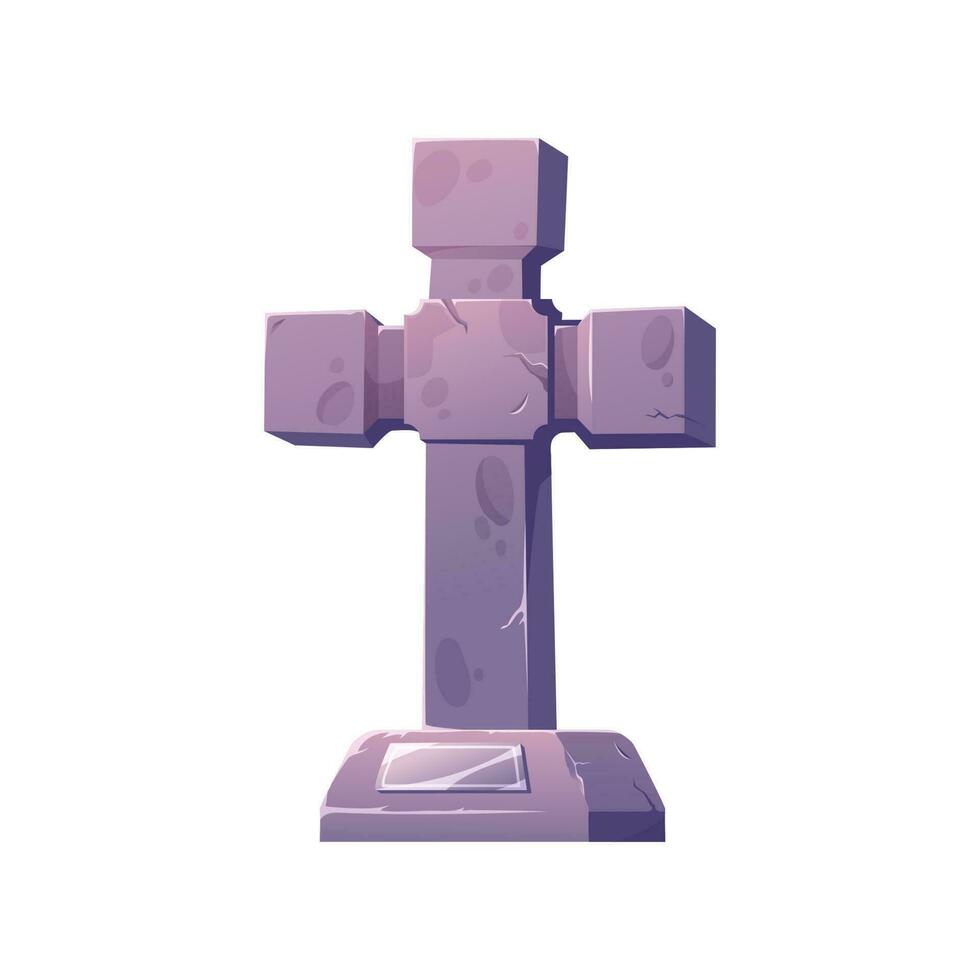 Tombstone and cross, grave stone cartoon monument vector