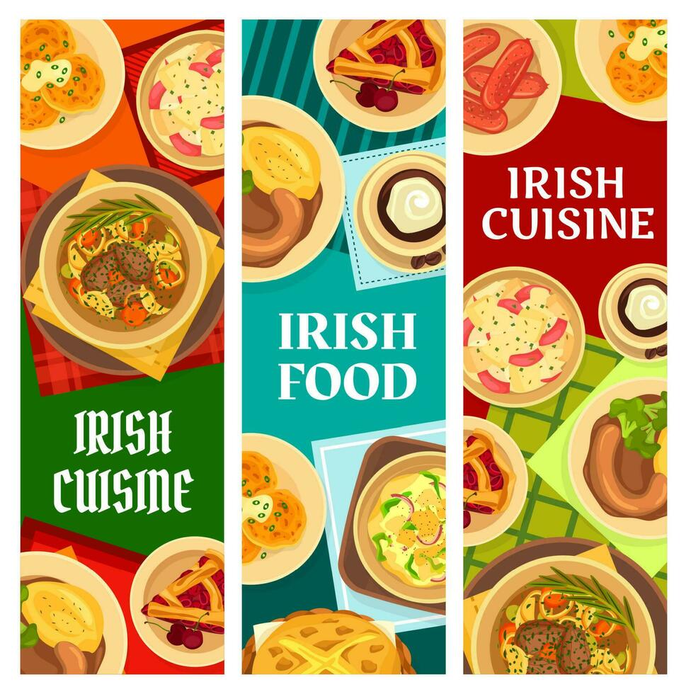 Irish food restaurant or cafe dishes vector banner