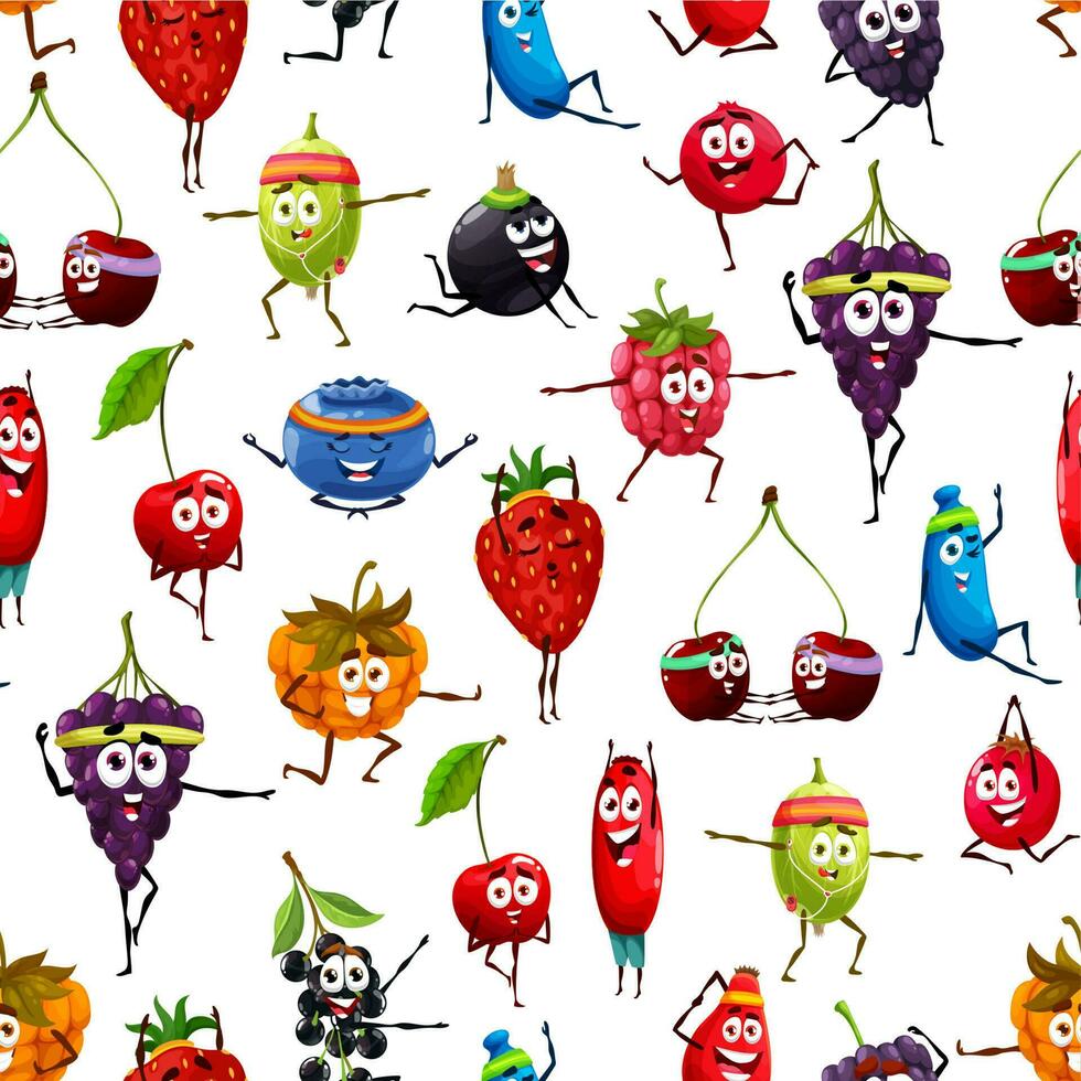 Seamless pattern with cartoon berries doing yoga vector