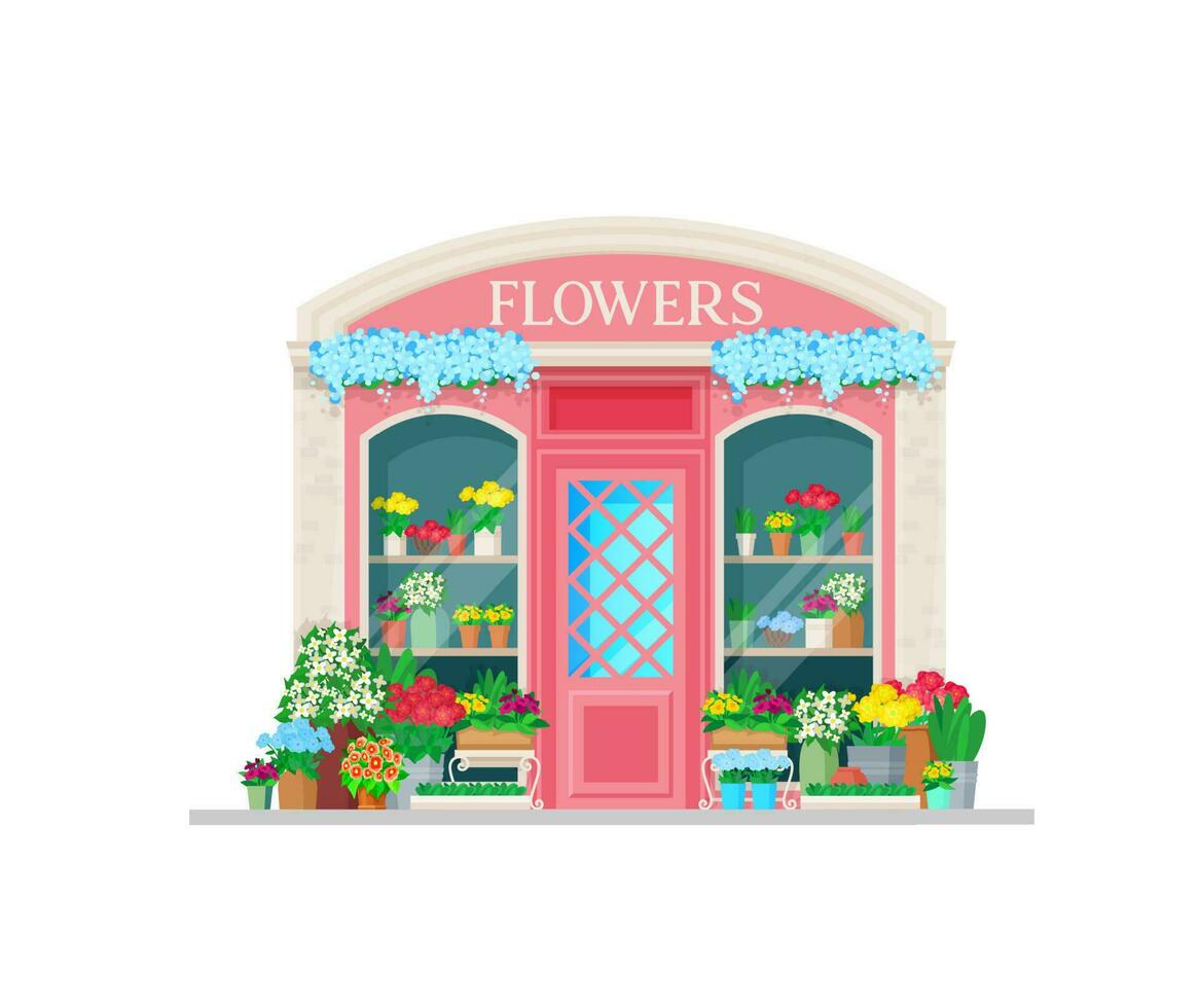 Flower shop building exterior vector street facade