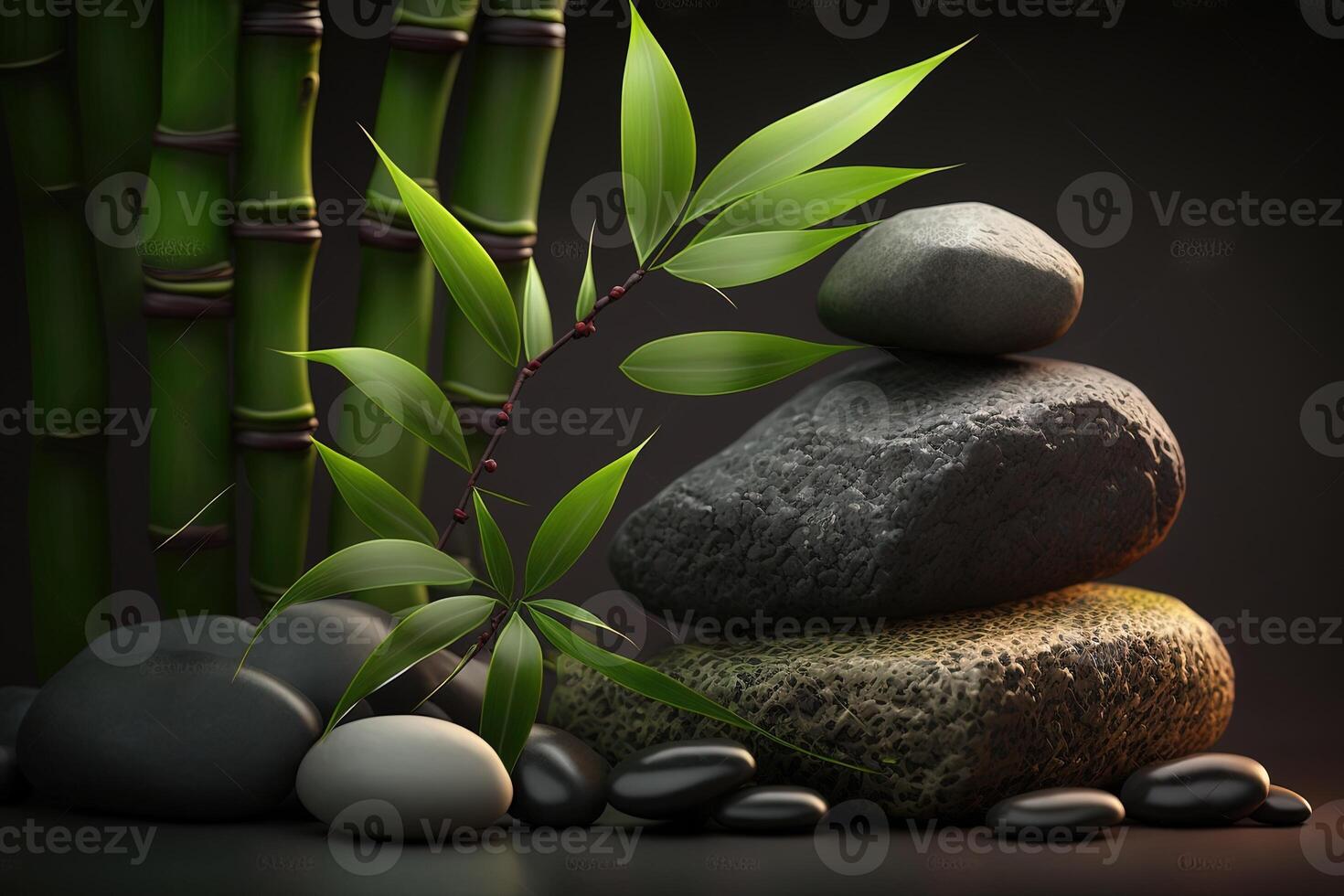 Bamboo and stones in a wellness spa. . Zen Stones and Bamboo on the water. relax, enjoy at spa concept photo