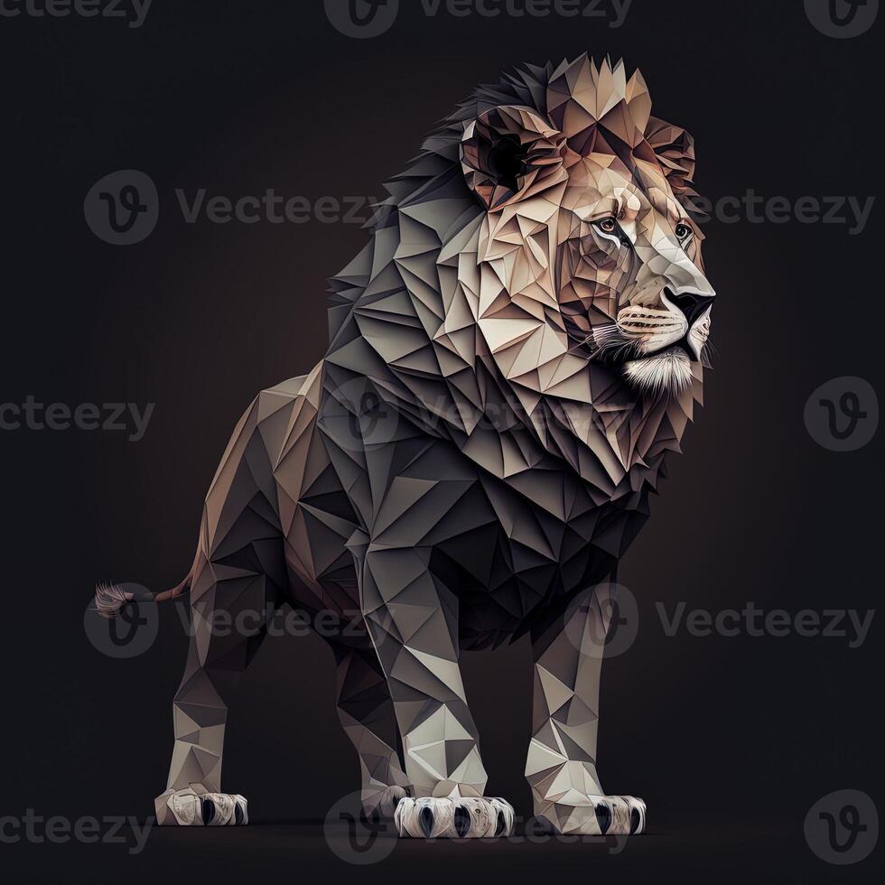 illustration of creative of lion made of colorful geometric shapes on background. Leader, courage, strong and brave, majestic lion photo