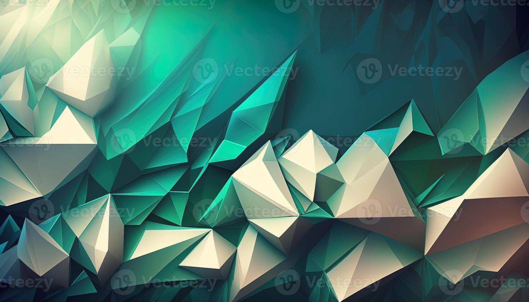 Polygonal high resolution pattern for background, white and teal and green flares. Abstract hexagonal polygonal low poly triangular high resolution futuristic green energetic background photo