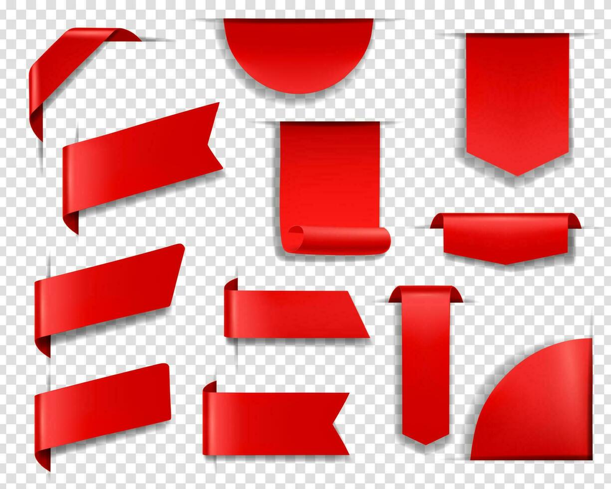 Red labels, tags and banners. Vector set