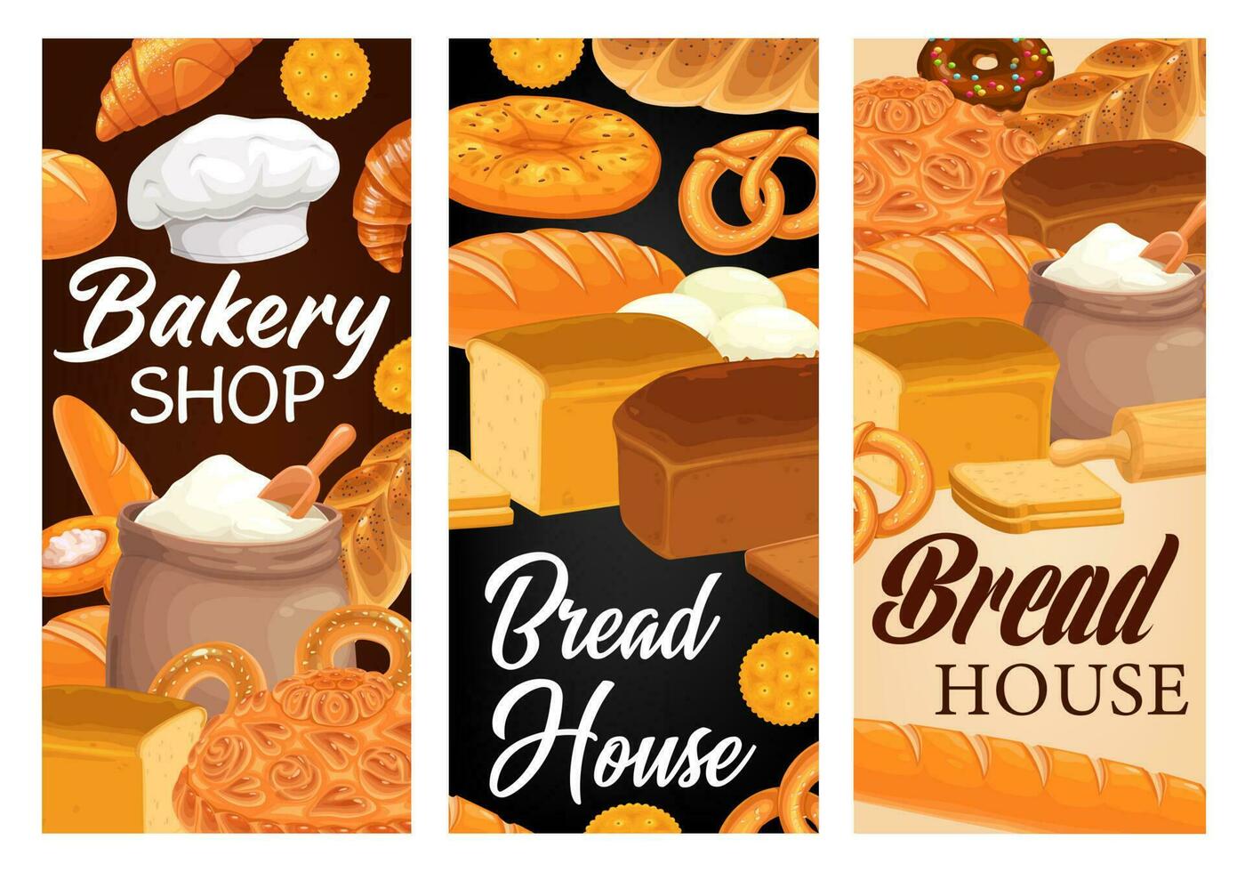 Bakery shop bread and pastry food banners vector