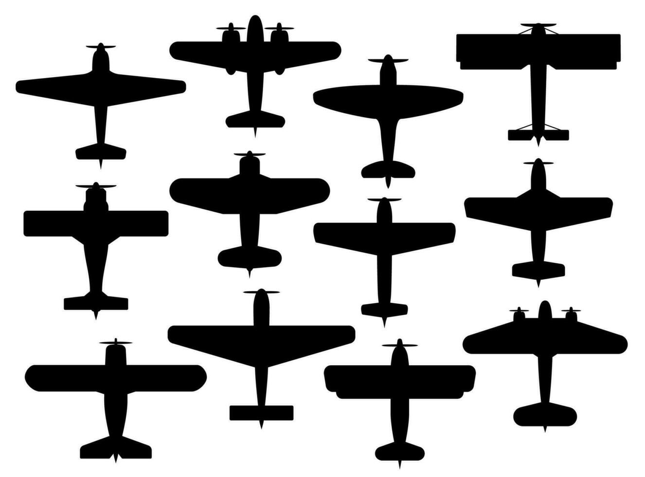 Retro planes black silhouettes, vector airplanes