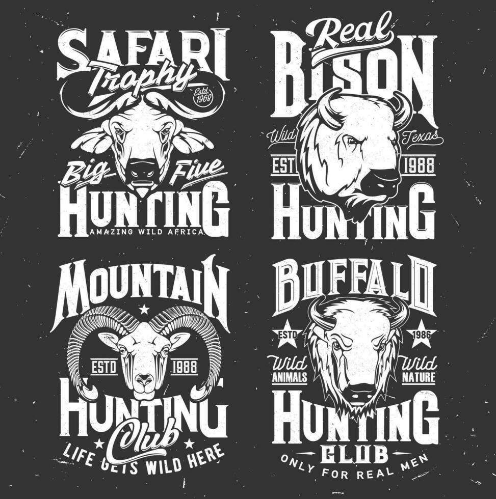 Tshirt print with mountain goat, buffalo and bison vector