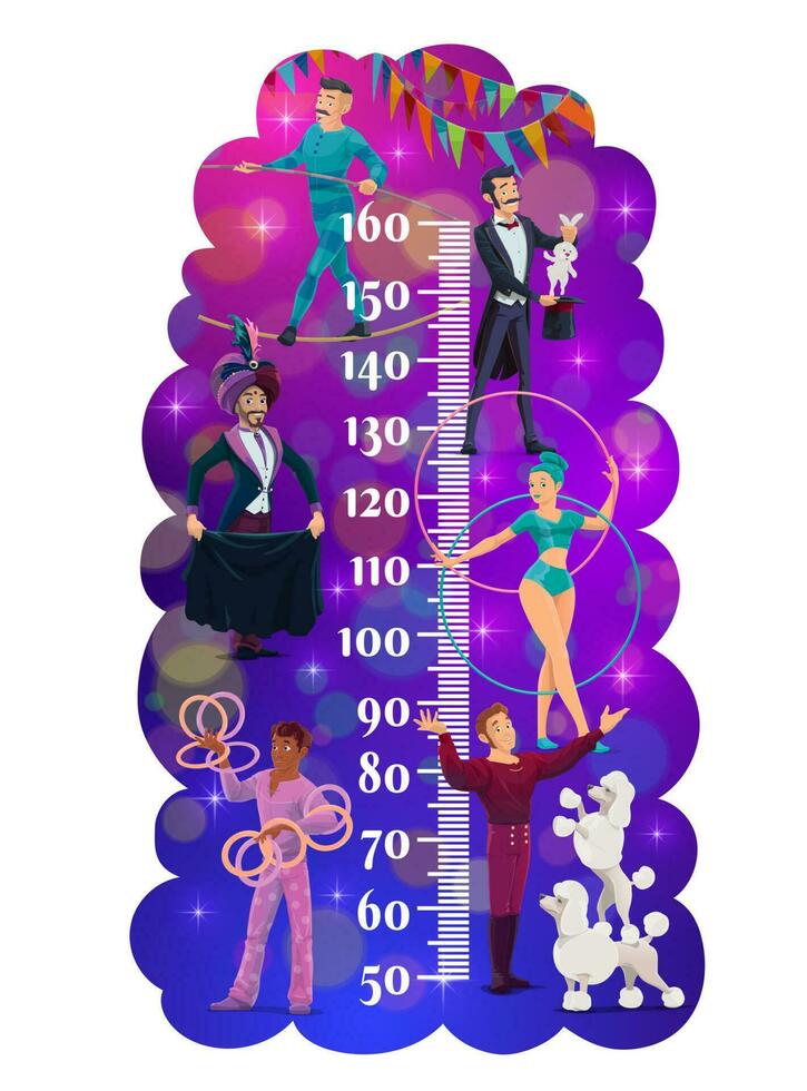 Kids growth meter with shapito circus performers vector