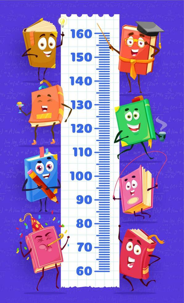 Cartoon books characters on kids height chart vector
