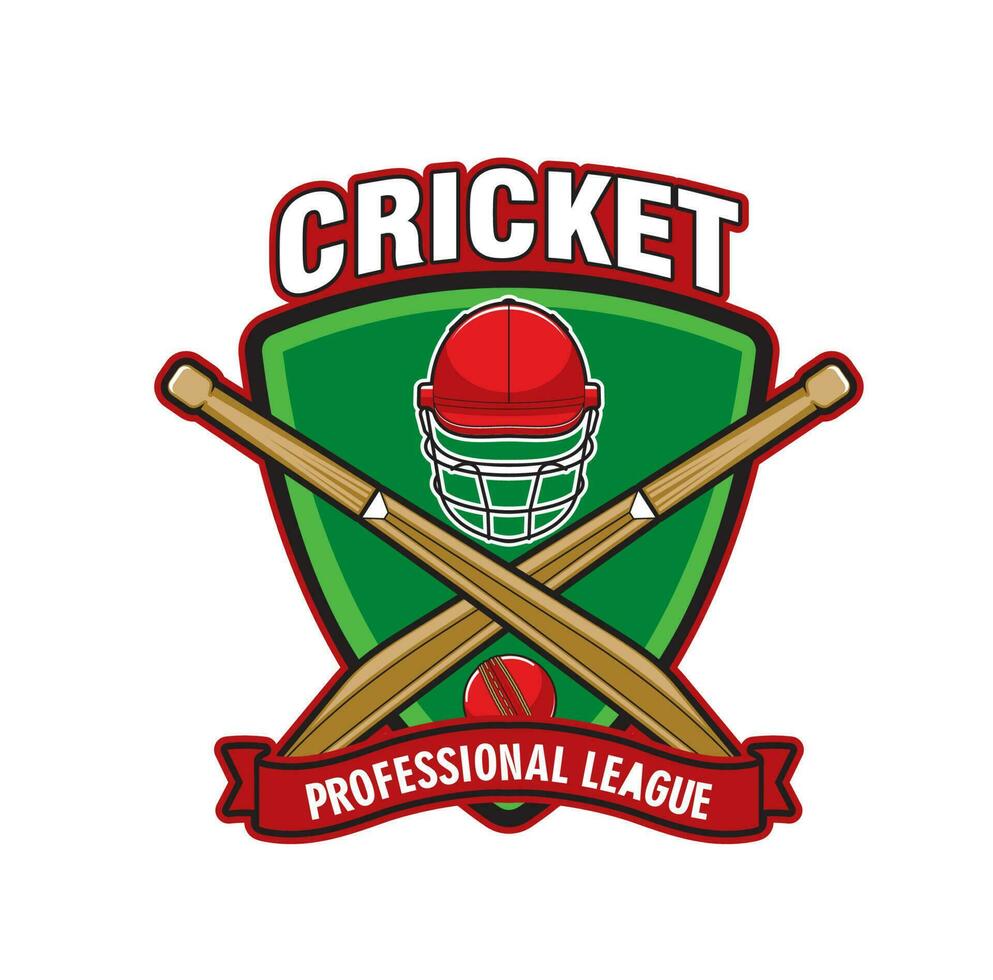 Cricket icon with crossed bats, helmet and ball vector