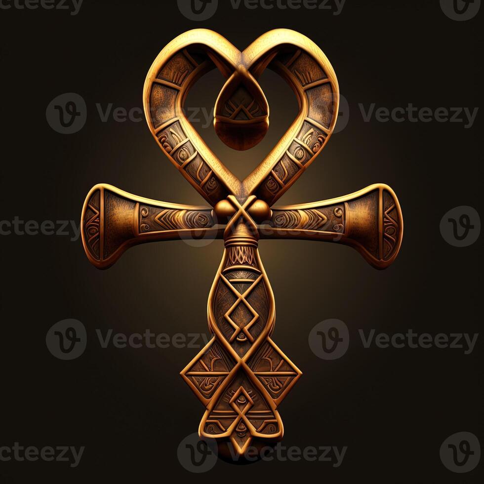 Ancient golden ankh symbol isolated on dark background. Illustration of an Egyptian cross in digital form. The ancient Egyptians used the Ankh as a symbol for eternal life. photo