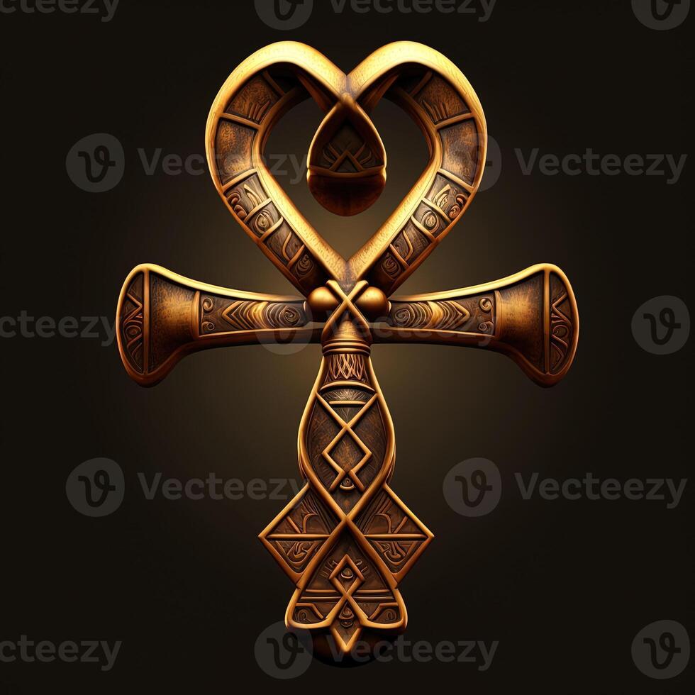 Ancient golden ankh symbol isolated on dark background. Illustration of an Egyptian cross in digital form. The ancient Egyptians used the Ankh as a symbol for eternal life. photo