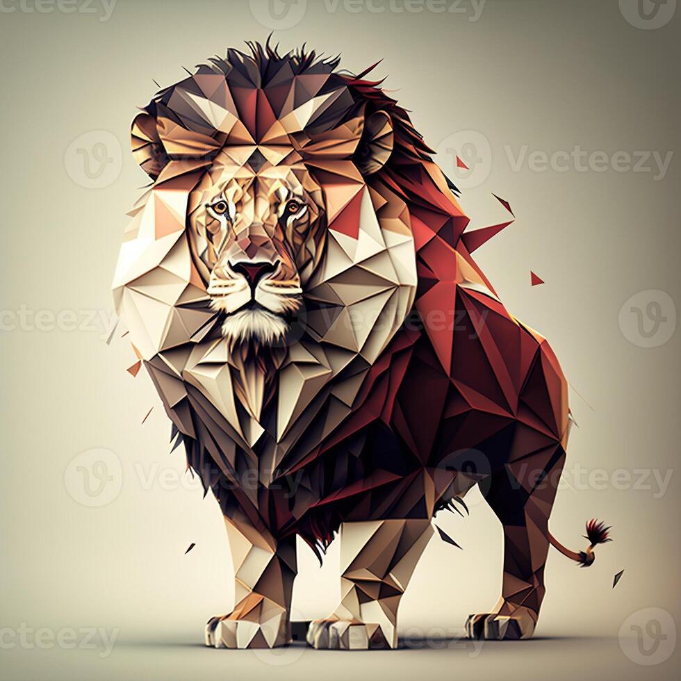 illustration of creative of lion made of colorful geometric shapes on background. Leader, courage, strong and brave, majestic lion photo