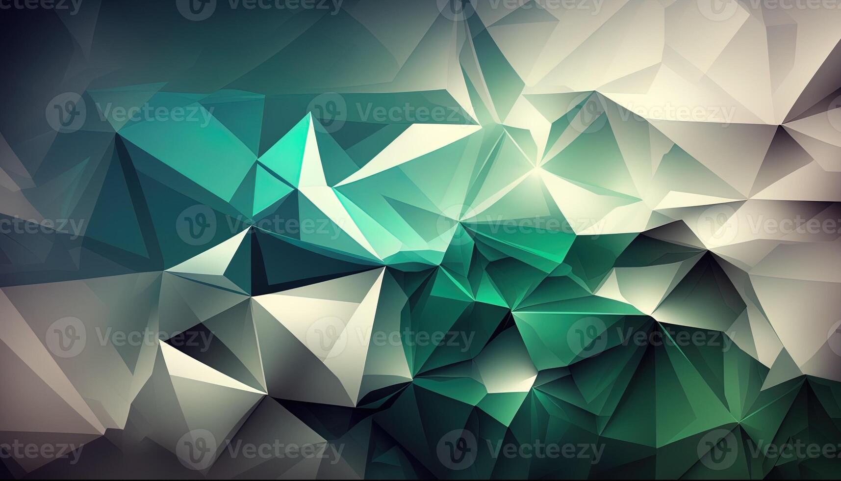 Polygonal high resolution pattern for background, white and teal and green flares. Abstract hexagonal polygonal low poly triangular high resolution futuristic green energetic background photo