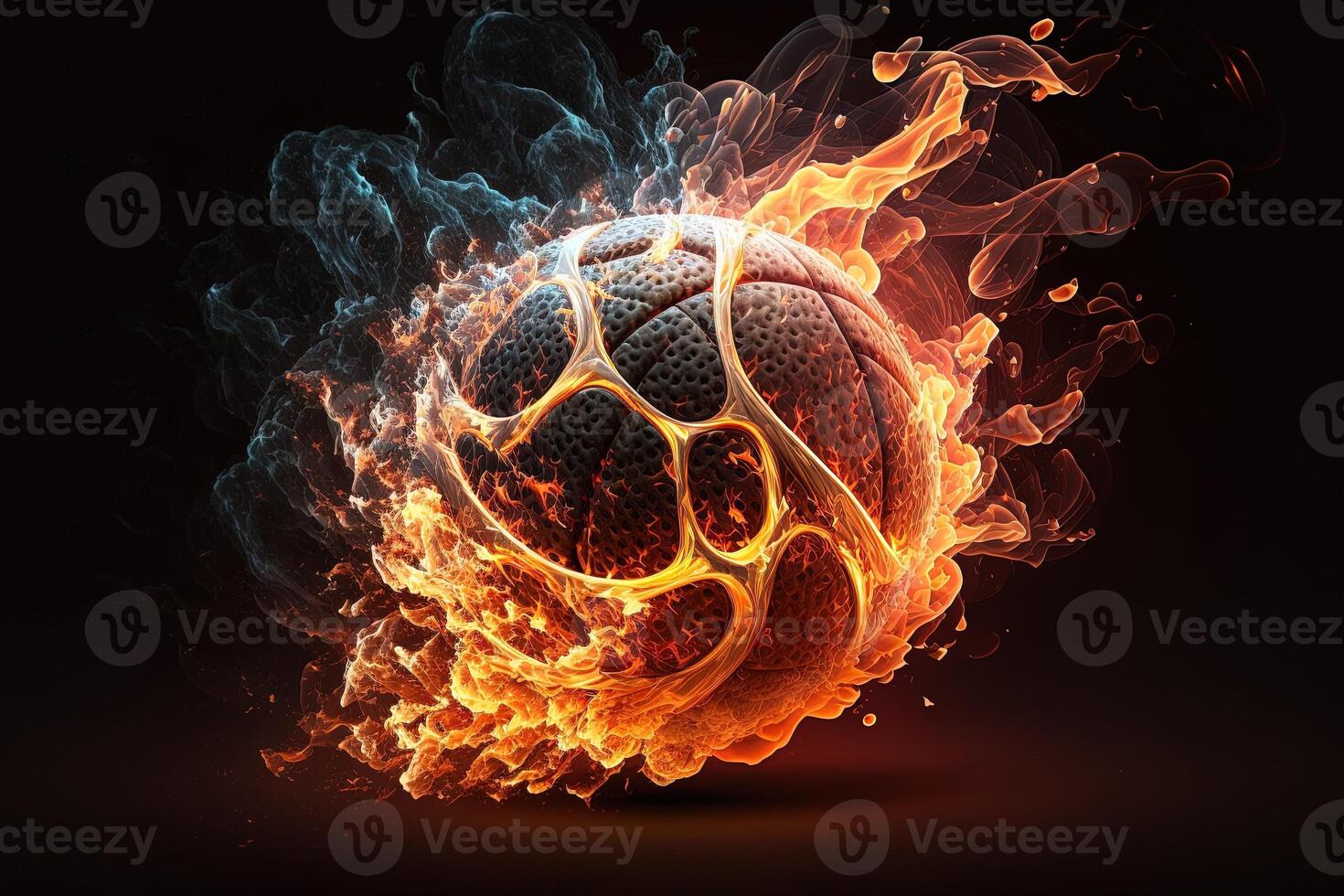 of a Glowing Ball Burning on Fire in Orange Flames, Giving off Heat and Smoke for Competitive Basketball A Visual representation of the Madness and Excitement of the Game photo