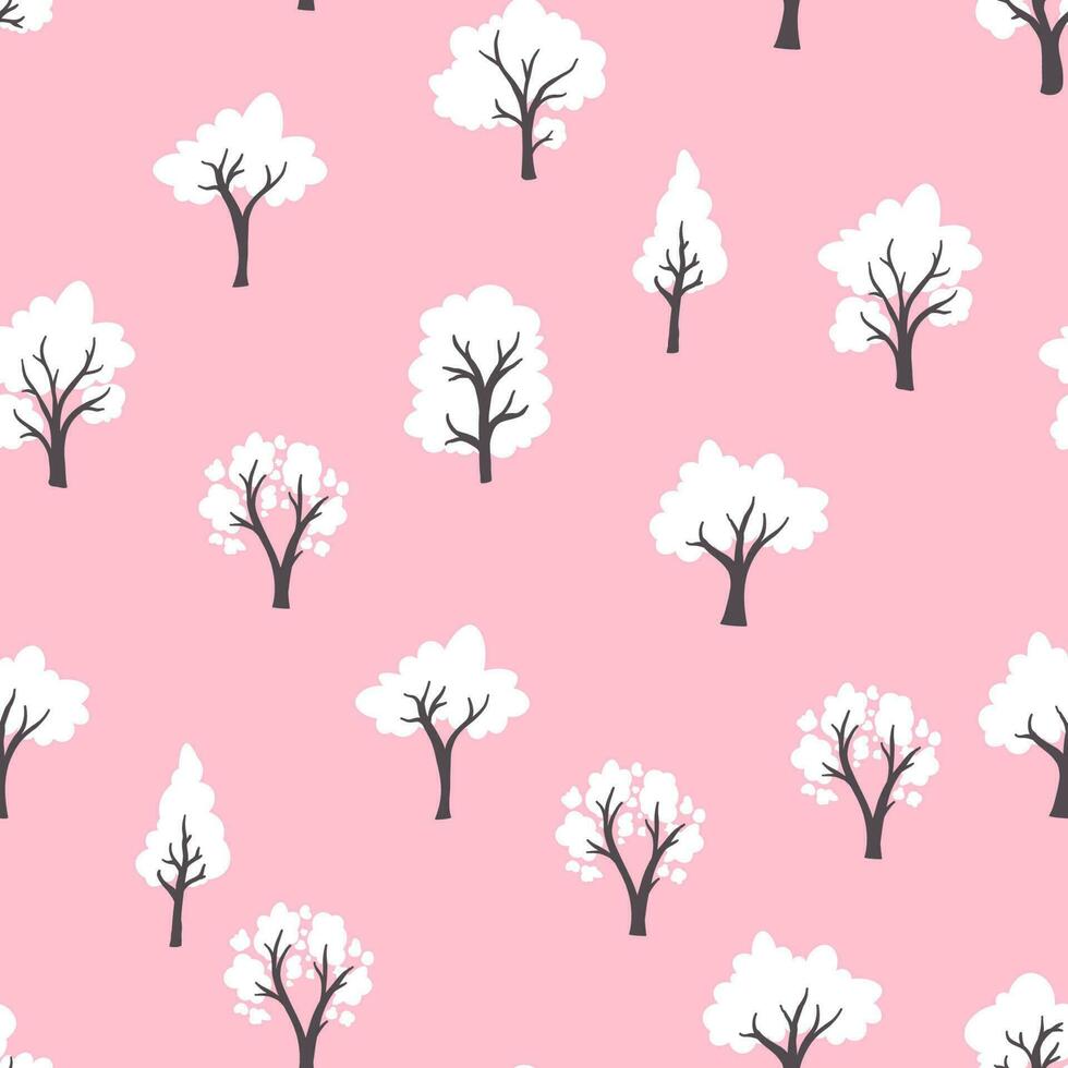Seamless pattern of trees on a pink background vector