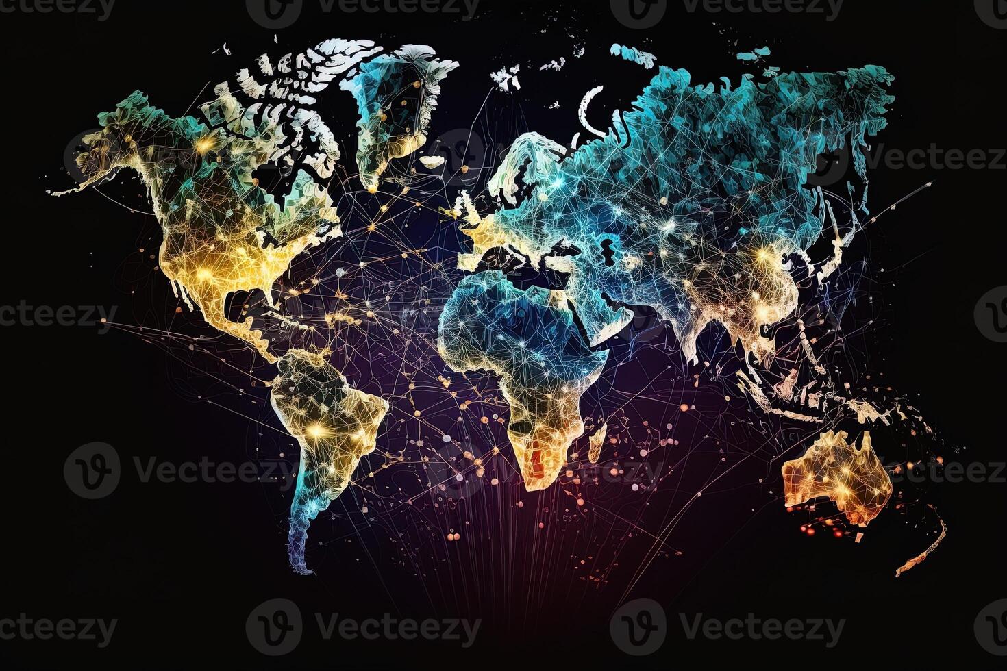 Global map of the world, the earth communication technologies with internet effect. Futuristic modern photo