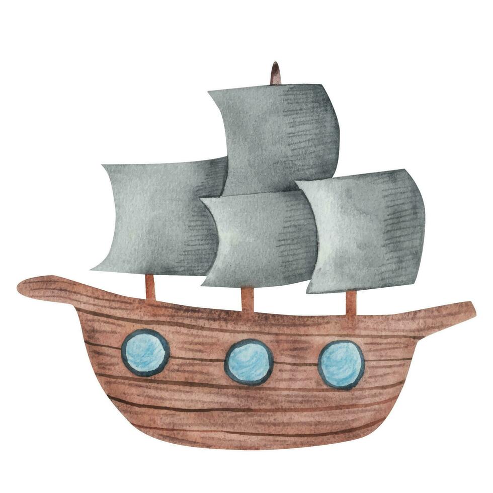Embarcacion velero aislado en blanco fondo, acuarela ilustración vector