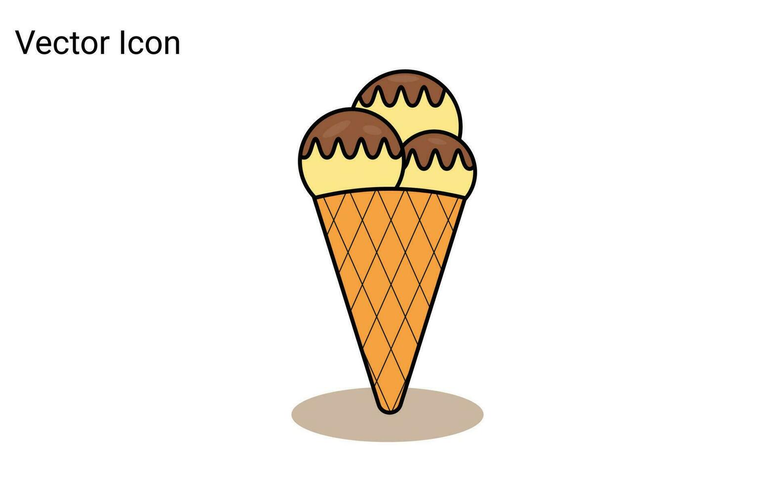 Melting ice cream balls in the waffle cone isolated on pink background. Vector flat outline icon.