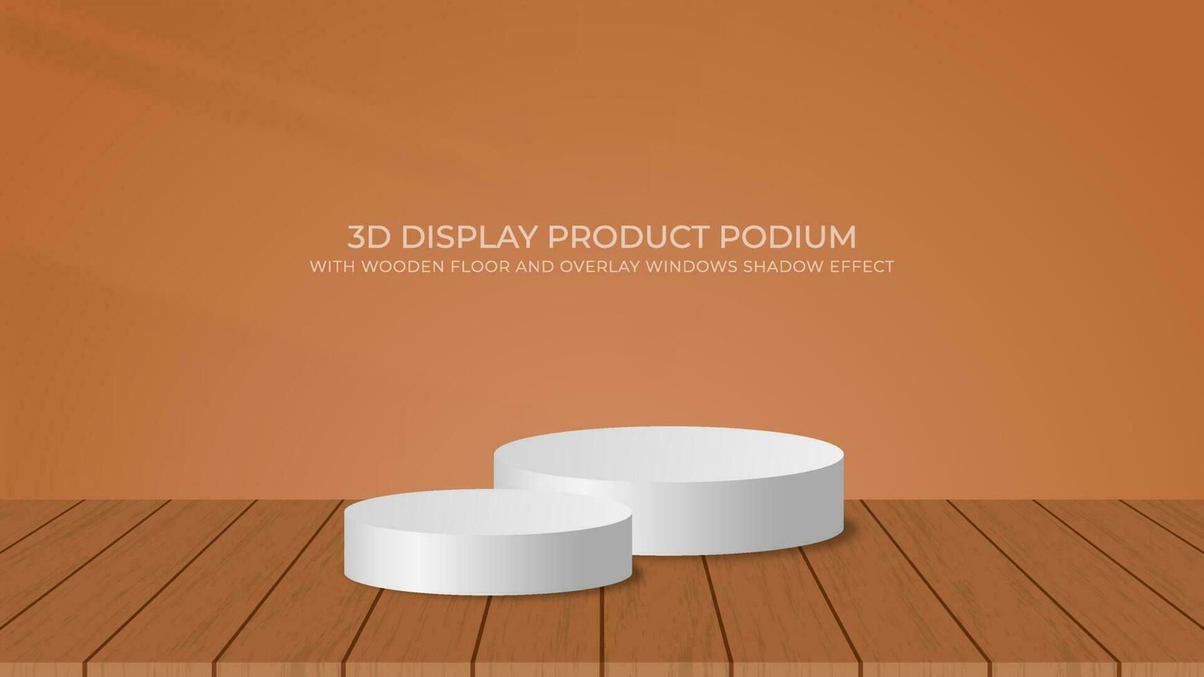 3D Podium in Wooden Floor and Wall Background with Windows Shadow Overlay Effect, Suitable for Display Product Cosmetic, Beauty, Fashion, Etc vector