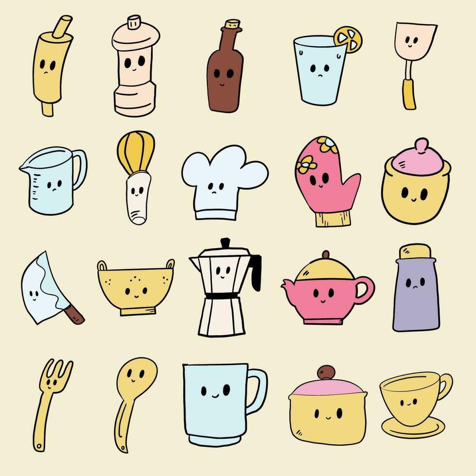 el batería de cocina dibujos animados estilo haz conjunto vector imagen