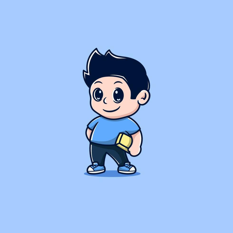 cute boy holding a book cartoon vector