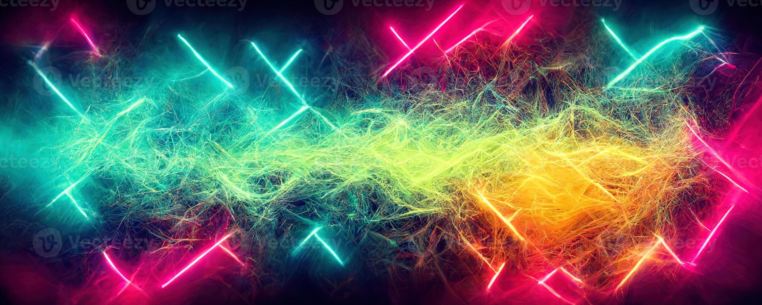 illustration of gaming background abstract, cyberpunk style of gamer wallpaper, neon glow light of sci-fi. Glowing iridescent neon lights for both light and dark backgrounds. photo