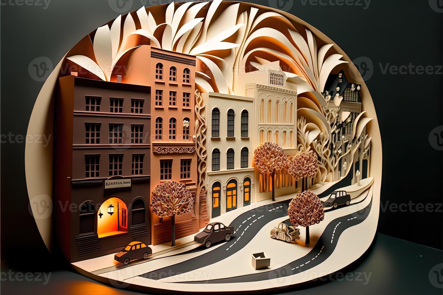 paper quilling style urban design. Multidimensional paper quilling craft illustration a small city. photo