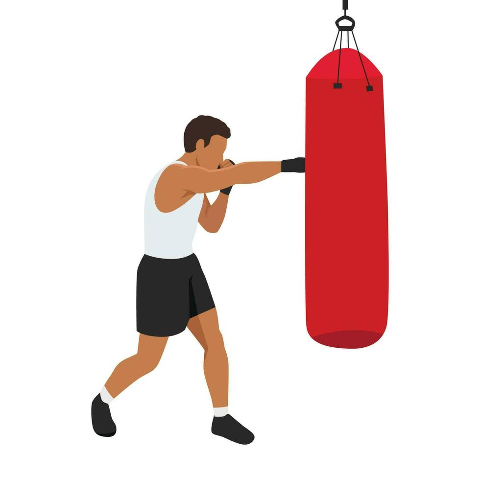 Man doing the straight right jab boxing exercise with punching bag vector