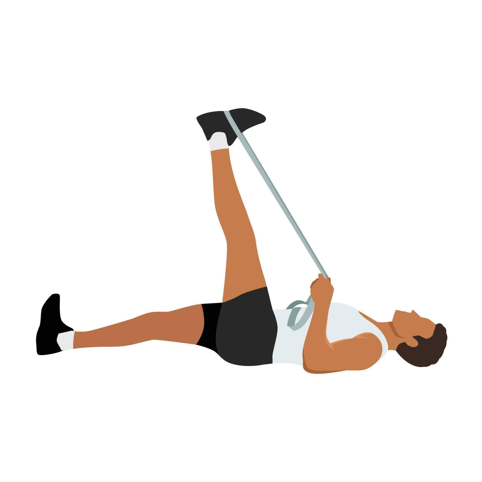 Man doing Hamstring stretch with elastic band exercise 23487458 Vector