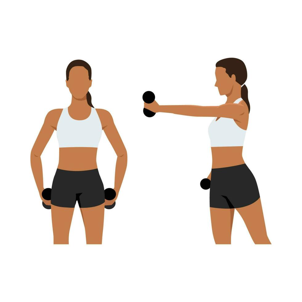 Woman doing jab cross exercise with dumbbell. vector