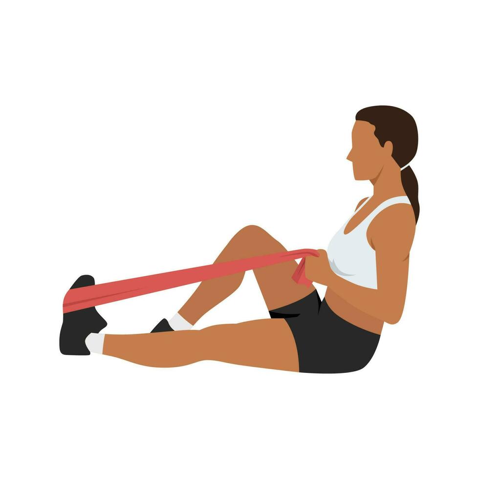 Woman doing resistance band calf stretch. vector