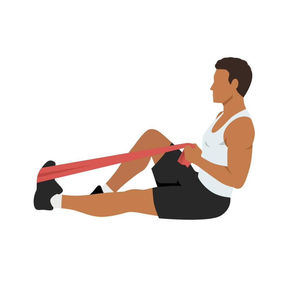 Man doing resistance band calf stretch. vector