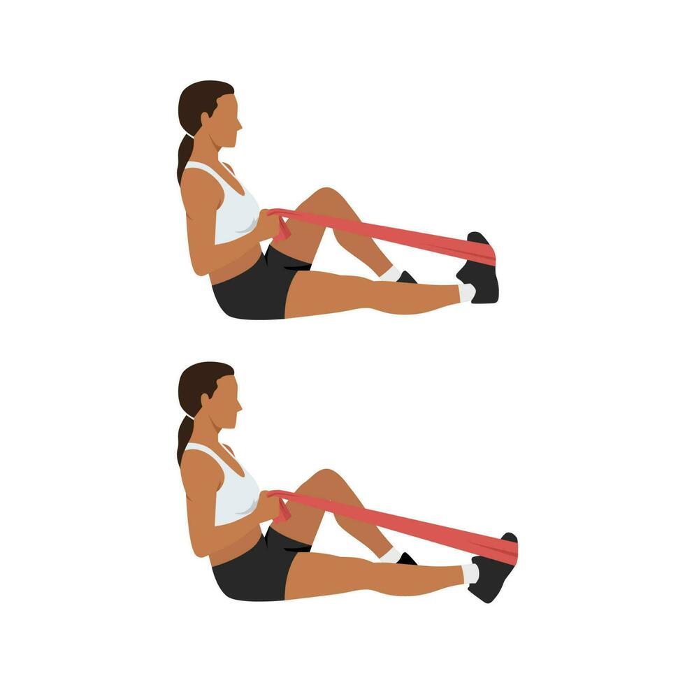 Woman doing resistance band plantar flexion or ankle pumps. vector