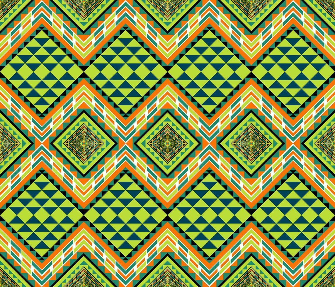 Colorful ethnic folk geometric seamless pattern in green vector