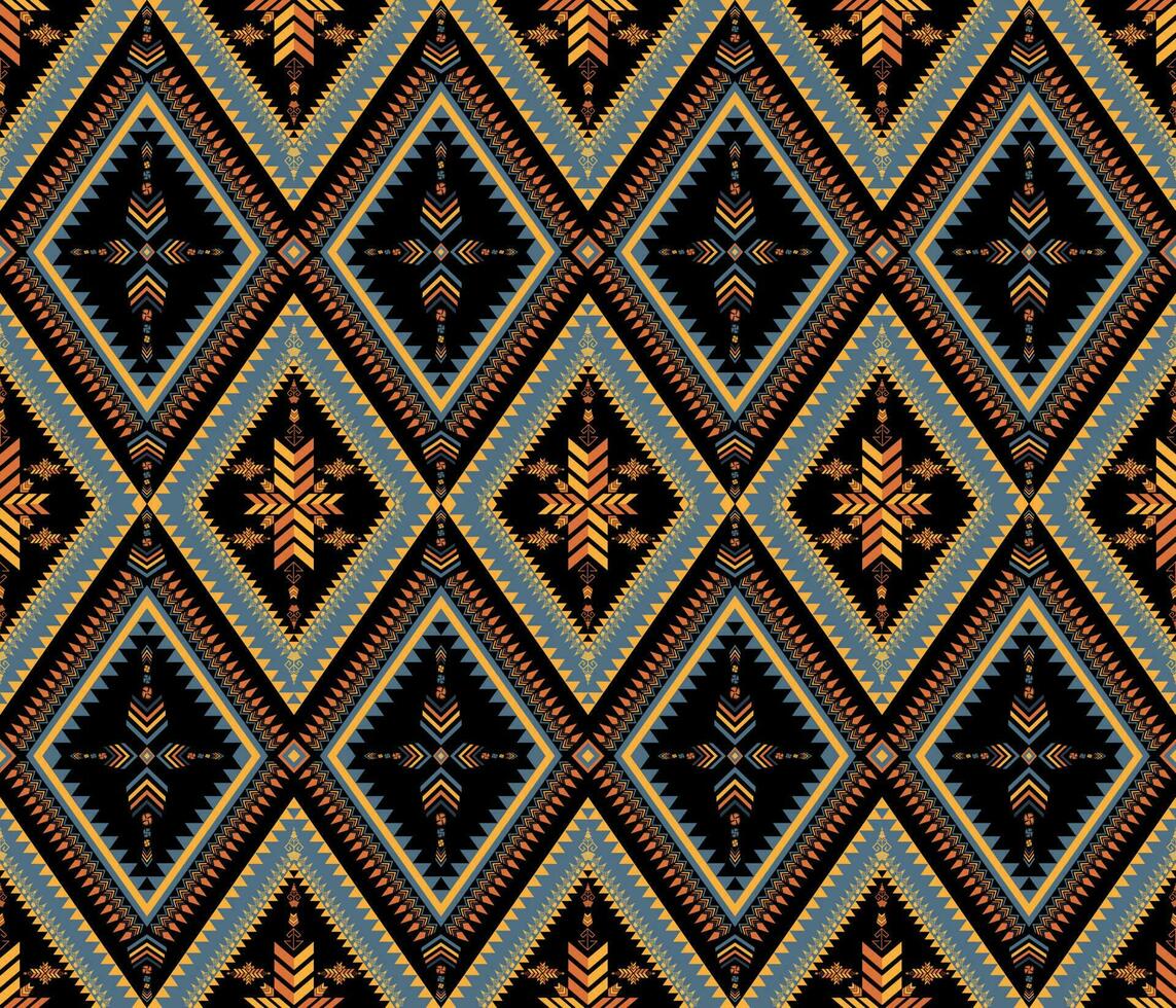 Ethnic folk geometric seamless pattern in dark orange and yellow vector illustration design for fabric, mat, carpet, scarf, wrapping paper, tile and more