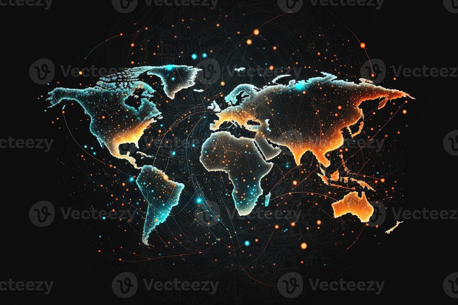 Global map of the world, the earth communication technologies with internet effect. Futuristic modern photo